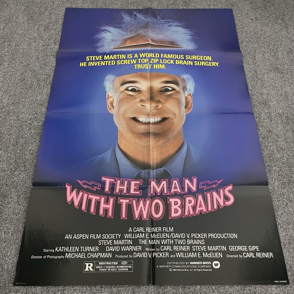 THE MAN WITH TWO BRAINS ORIGINAL FOLDED 27X41 MOVIE POSTER 1983 STEVE MARTIN VTG